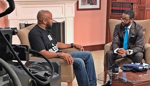 BMe Genius Dr. Eddie Connor interviewing Jerry Boykin on his new talk show Michigan Alive.