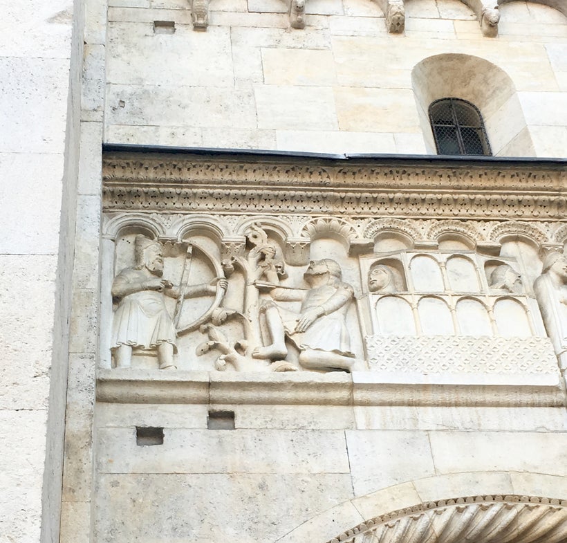 Modena cathedral, west door: The death of Cain (with Noah’s ark to the right)
