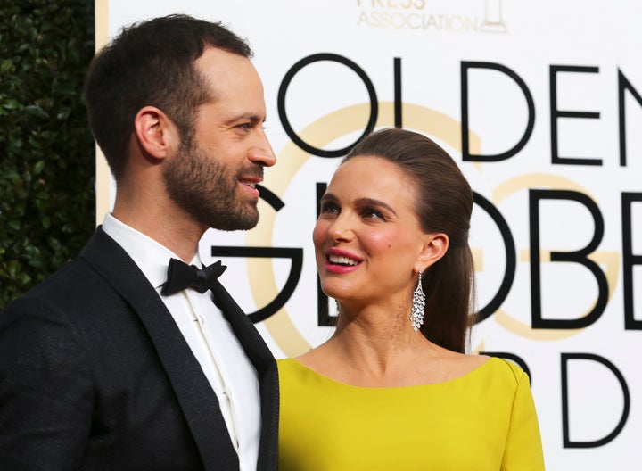 The "Black Swan" actress is seen with her husband French dancer and choreographer Benjamin Millepied in January.