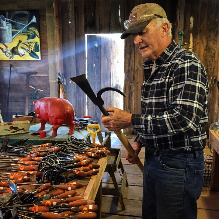 Bob Denman, a retired ad exc, has been hand forging gardening tools for 30 years at Red Pig Tools in Boring, OR.