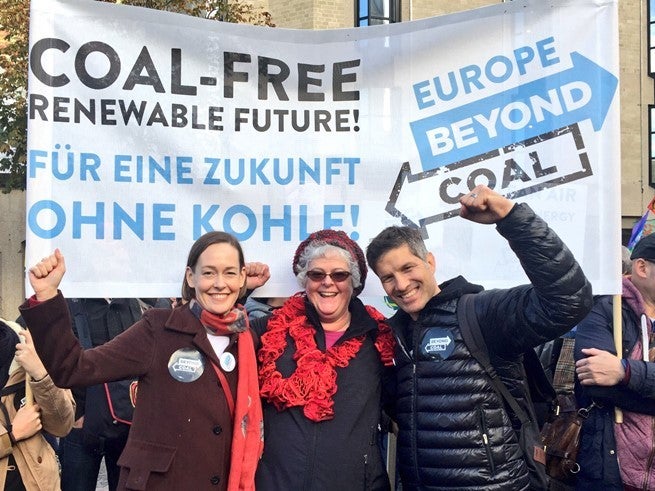 <p>Mary Anne Hitt, Verena Owen, and Bruce Nilles of the Sierra Club Beyond Coal campaign at a rally in Germany during COP23.</p>