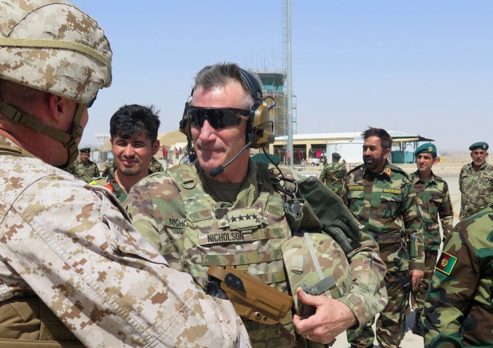 U.S. Army General John Nicholson, commander of U.S. forces in Afghanistan, in Helmand province in April.