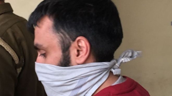 Jagtar Singh Johal has always been presented in court with a handkerchief over his face.
