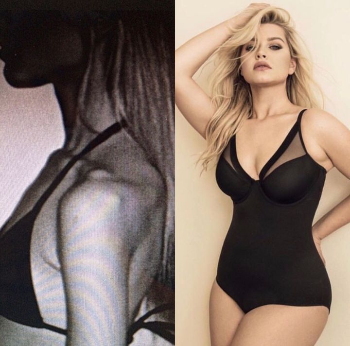 <p>Left: Lauren in the thick of her eating disorder. Right: Lauren today, fully recovered and thriving as a curve model!</p>