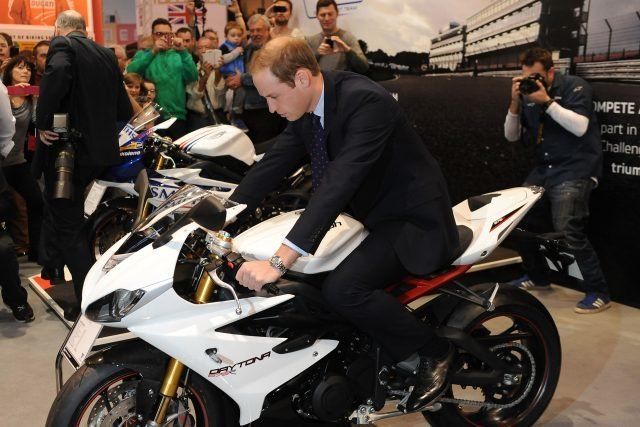The Duke of Cambridge tried out a Triumph motorbike at Motorcycle Live in Birmingham in 2013.