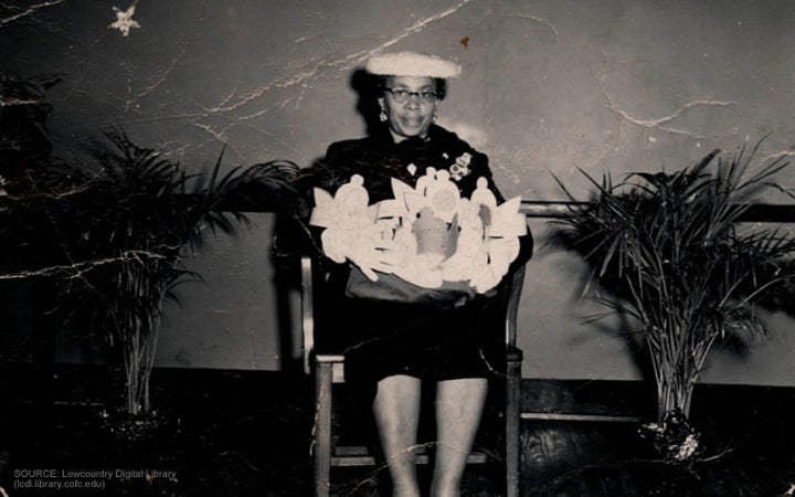 Septima Poinsette Clark in 1956 after a testimonial dinner by her sorority. She noted, however, in a memoir that her sisters didn’t want to get their picture taken with her then because she was controversial and they were worried about losing their jobs. (She had recently been fired for being a member of the NAACP.) Photo from the Lowcountry Digital Library. 