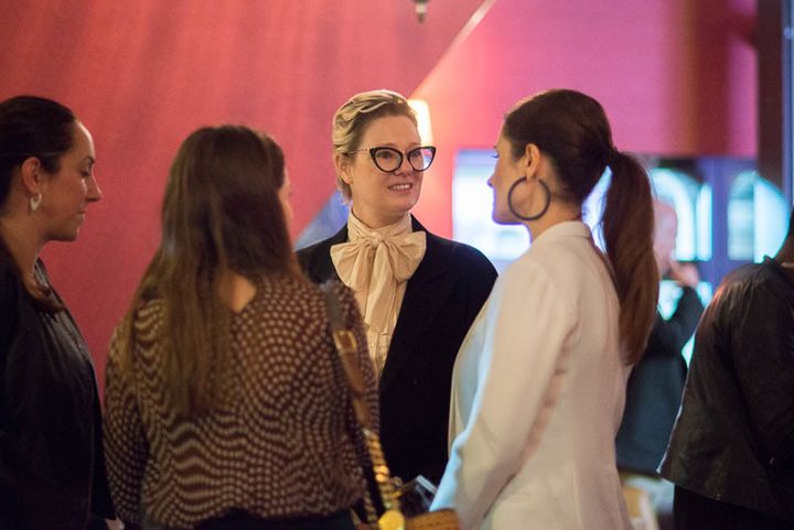 Discussing sustainability initiatives with Livia Firth (right), ahead of receiving her Lovie Award
