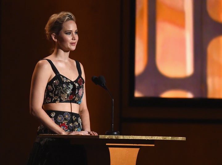 Jennifer Lawrence speaking at the 9th Annual Governors Awards on Nov. 11. She tells The Hollywood Reporter she's still processing the 2014 nude photo hack that included images of her.