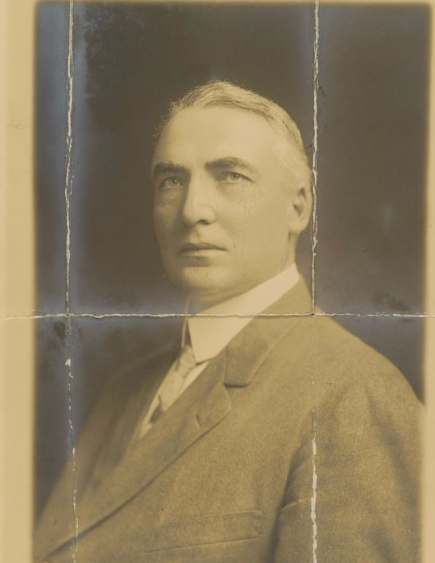 Warren Harding campaign photo from 1910. He wrote a love note on the back of this photo and gave it to Carrie Phillips on Christmas Eve 1910.