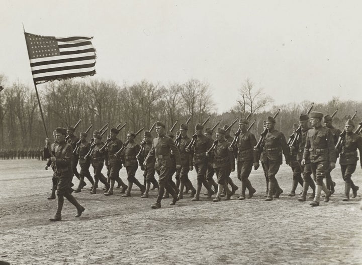 Soldiers marching at Camp Upton, Yaphank, Long Island, New York