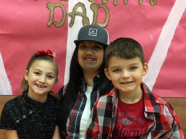 Michelle Srenco dressed as a dad for “Doughnuts With Dad” day at school.