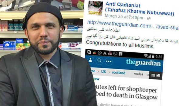 Asad Shah was murdered for being an Ahmadi Muslim on 24 March 2016 in Glasgow, U.K.. The “Khatme Nabuwwat” hate group sent online messages congratulating Muslims on the killing of “an infidel.”