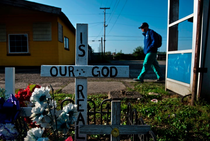 <p>A memorial in Huntington, West Virginia, the city often portrayed as the epicenter of the opioid crisis.</p>