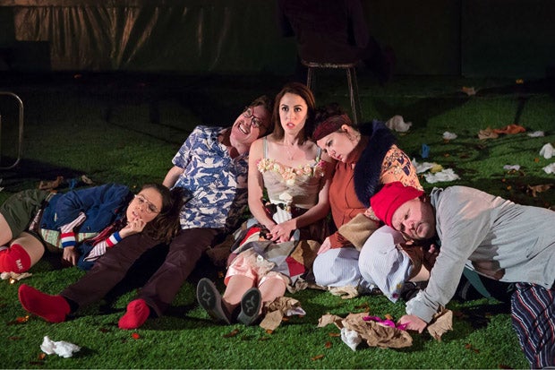 Susanna Millonzi, Eric Tucker, Kelley Curran, Zuzanna Szadkowski, and Edmund Lewis star in Bedlam's Peter Pan, directed by Eric Tucker, at the Duke on 42nd Street.