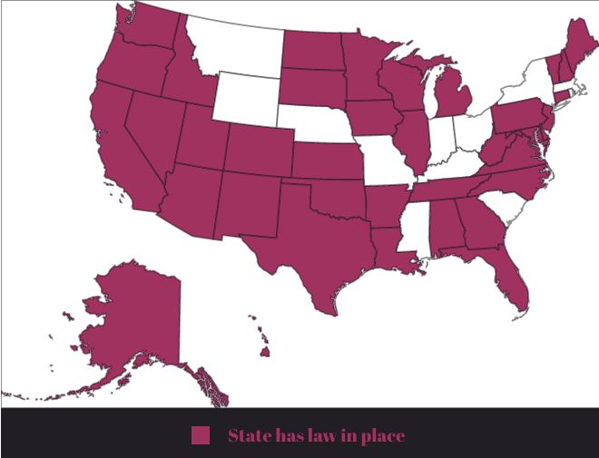A map showing which states have outlawed revenge porn. 