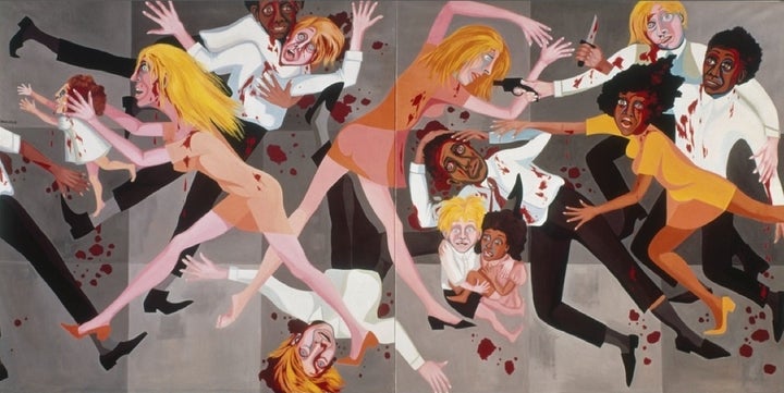 <p>Faith Ringgold, <em>American People Series #20: Die</em>, 1967, Oil on canvas, two panels,72 × 144" (182.9 × 365.8 cm), Collection of the Museum of Modern Art, New York, gift of the Modern Women's Fund.</p>