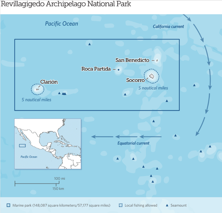 Mexico's Revillagigedo Archipelago National Park becomes North America's largest fully protected marine reserve.