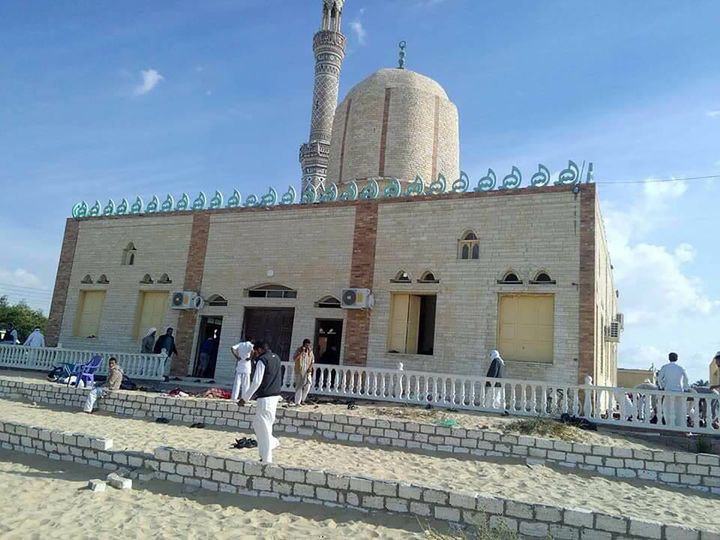 View of the Rawda mosque, roughly 40 kilometers west of the North Sinai capital of El-Arish, after a gun and bombing attack, on November 24, 2017. (STRINGER/AFP/Getty Images)
