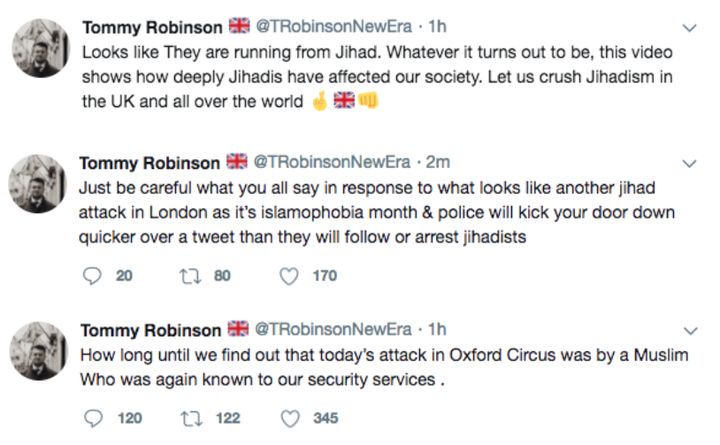 These tweets from Tommy Robinson were later deleted.