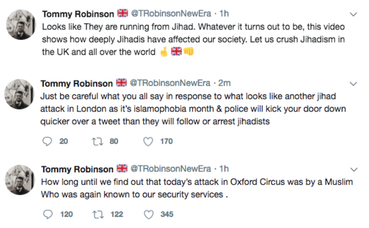 These tweets from Tommy Robinson were later deleted.