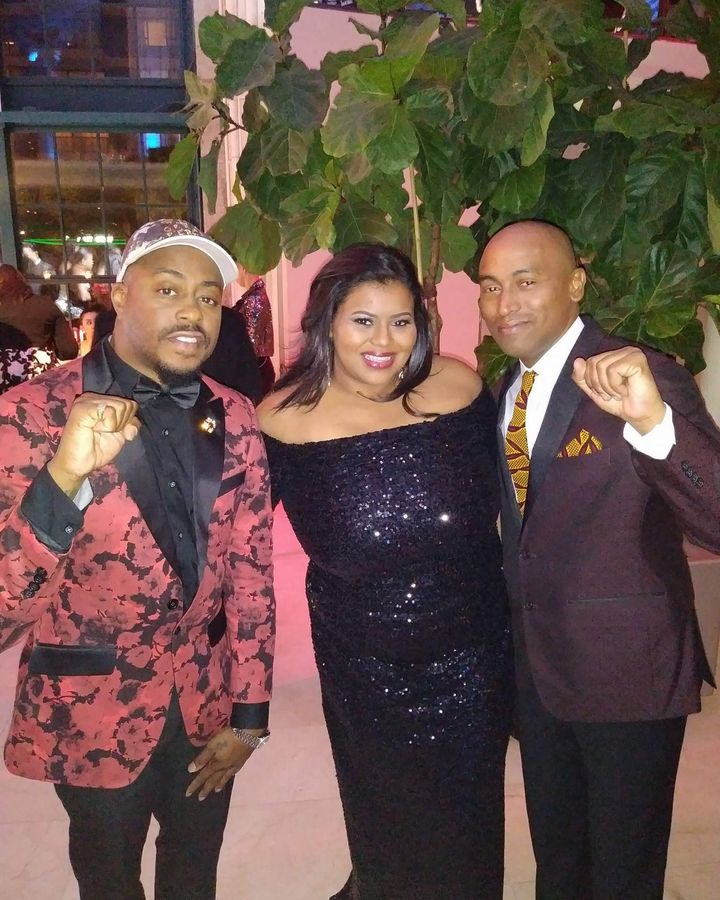Syreta J. Oglesby attends The Root 100 Gala with clients and show performers, Raheem DeVaughn and Wes Felton, collectively known as The CrossRhodes (November 9, 2017)