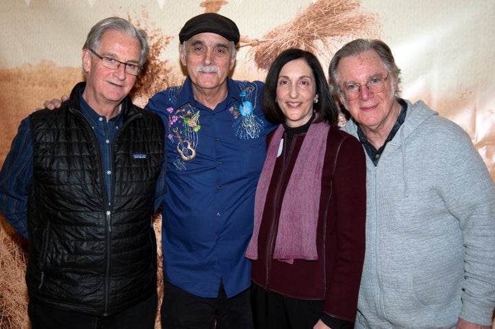 <p>(l to r): Geoff Muldaur, Jim Kweskin, Newton Mayor-Elect Ruthanne Fuller, and John Sebastian.</p>