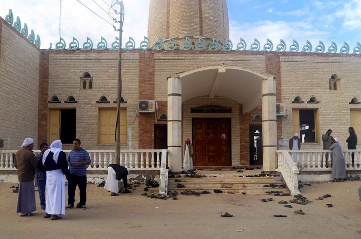 Outside Al Rawdah mosque, in Bir Al-Abed, Egypt.