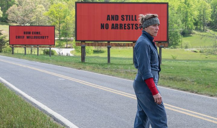 <p>Frances McDormand in opening sequence of 3 Billboards</p>
