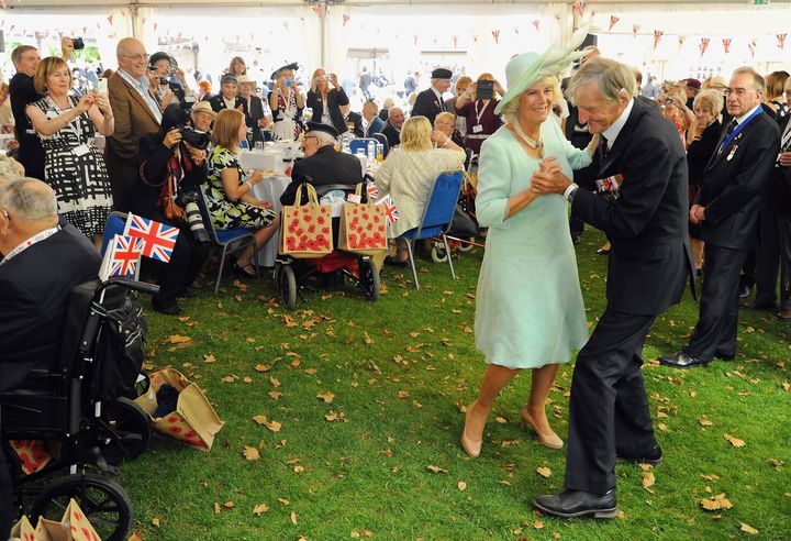 Jim Booth danced with the Duchess of Cornwall on the 70th Anniversary commemorations of VJ Day, at the Royal British Legion reception in the College Gardens of Westminster Abbey.