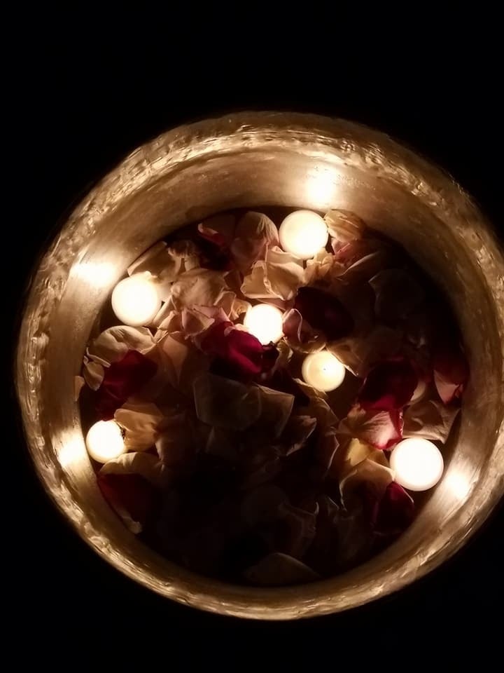 Rose petals, fire and water