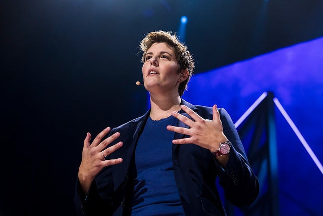 Sally Kohn speaks at TEDWomen 2017 — Bridges, November 1-3, 2017, Orpheum Theatre, New Orleans, Louisiana. 