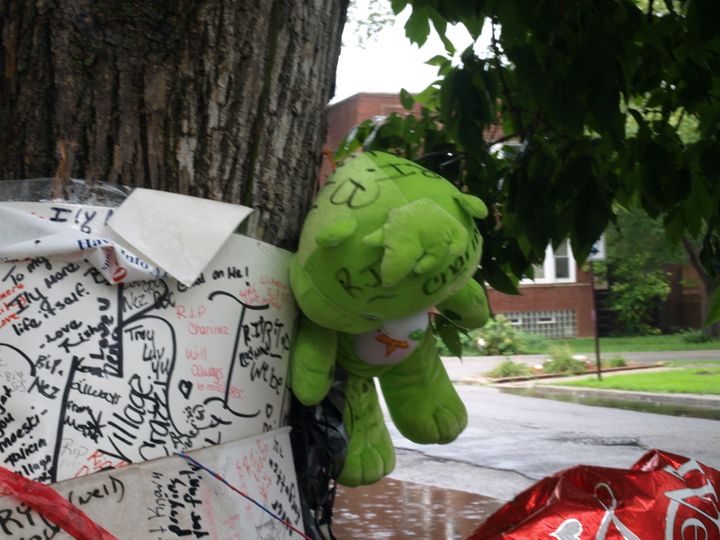 A memorial erected by friends and family stands in honor of Charinez Jefferson, 17, a pregnant mother murdered Aug. 16 2011. (Photos: John W. Fountain)