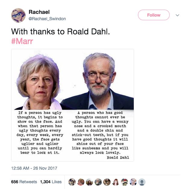 The original post used quotes from The Twits to suggest Theresa May is 'ugly' 