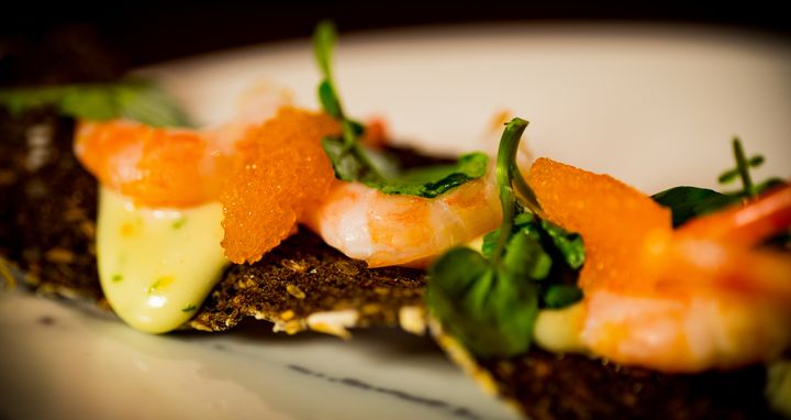 North Atlantic prawns, crisp rye, lemon, vendance roe and oyster leaf