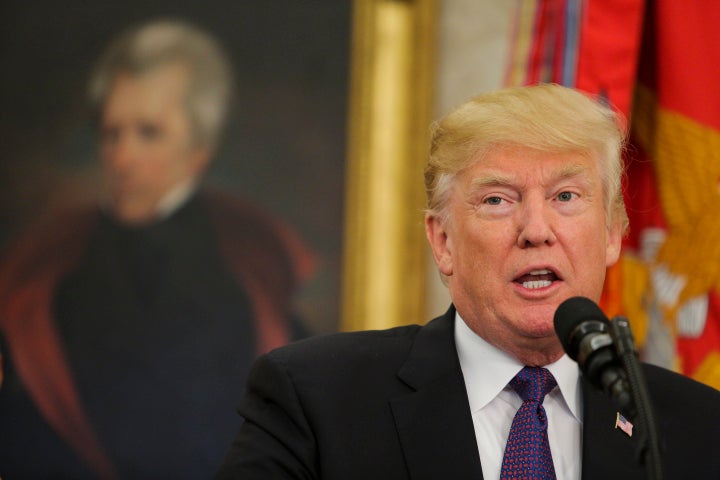 A portrait of former President Andrew Jackson, known for his ruthless treatment of Native Americans, hung in the background during the Navajo Code Talkers ceremony on Monday.