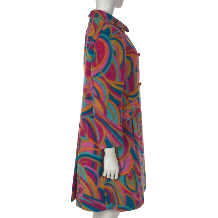<p>Bill Blass for Maurice Rentner, retailed by Saks Fifth Avenue. Coat of foliate printed mohair and synthetic pile, 1967. Museum of the City of New York. Gift of Mrs. Peter Baumberger, 1984.</p>