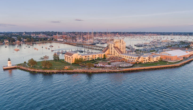 Aerial view of Gurney’s Newport on Goat Island, Newport, R.I.