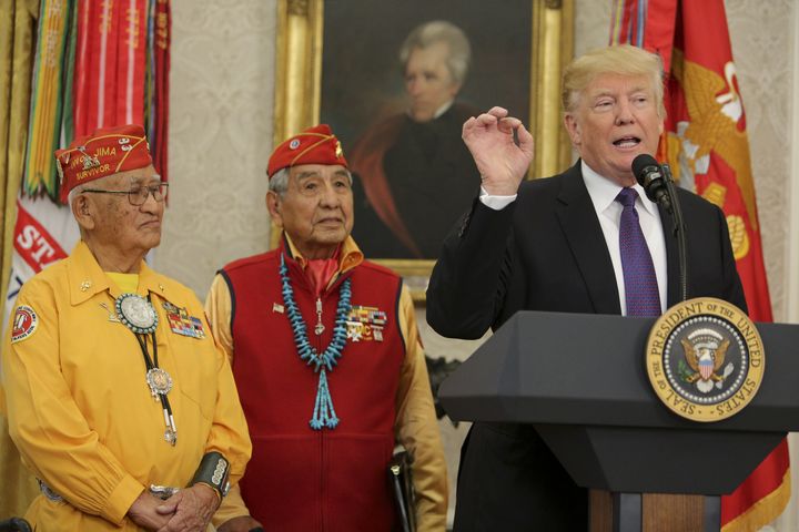US President Donald Trump speaks during an event honouring Native American's who were 'code talkers' during World War 2 