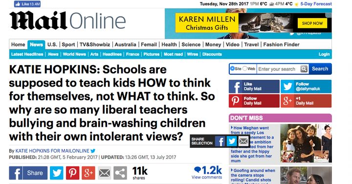 The MailOnline has paid out over Hopkins' comments about school teacher Jacqueline Teale 