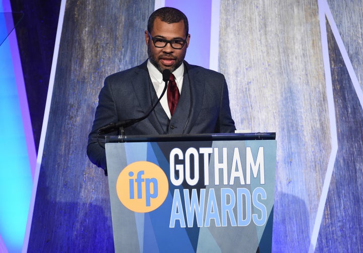 Jordan Peele, director of "Get Out," accepts one of his two Gotham Awards on Nov. 27, 2017.