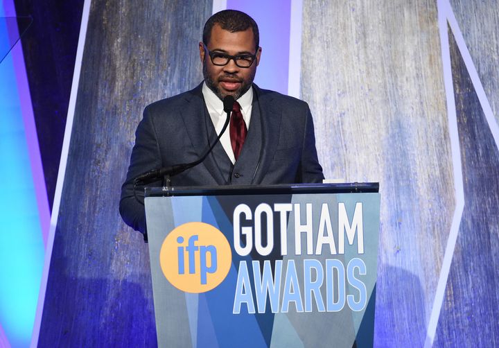 Jordan Peele, director of "Get Out," accepts one of his two Gotham Awards on Nov. 27, 2017.