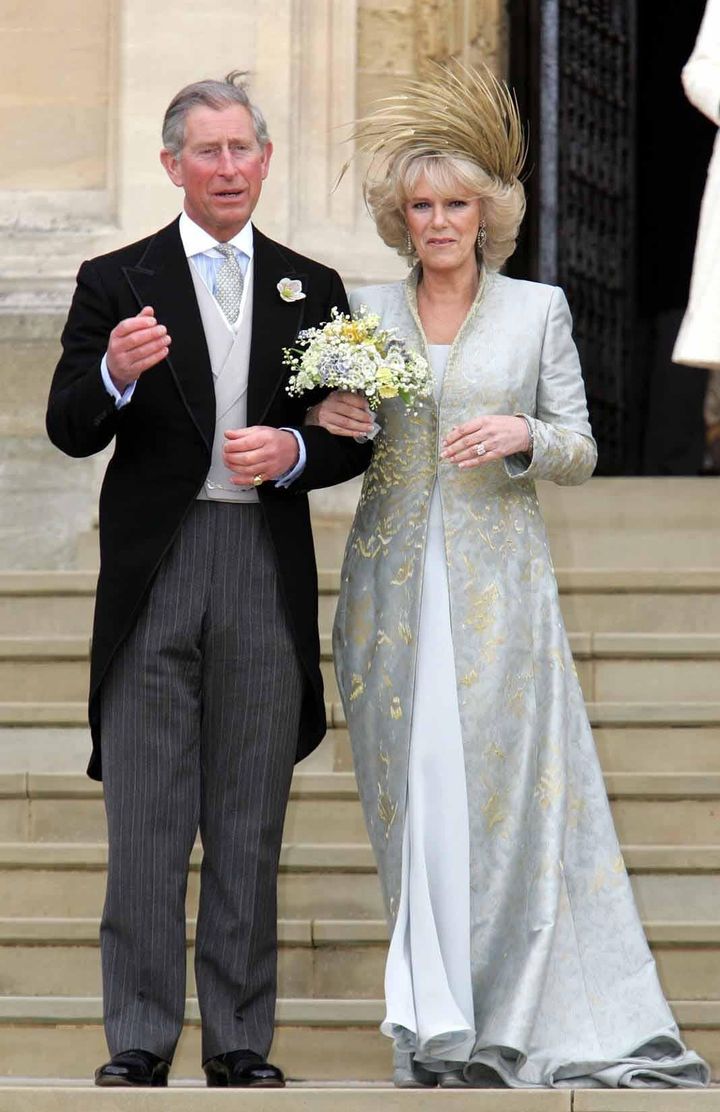 The Prince of Wales and the Duchess of Cornwall leave St George's Chapel in Windsor, following the church blessing of their civil wedding ceremony in 2005