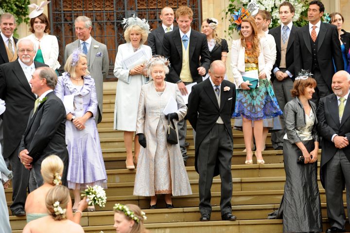 Harry and the rest of his family at the wedding of Peter Phillips, which was also held in St George's Chapel in Windsor