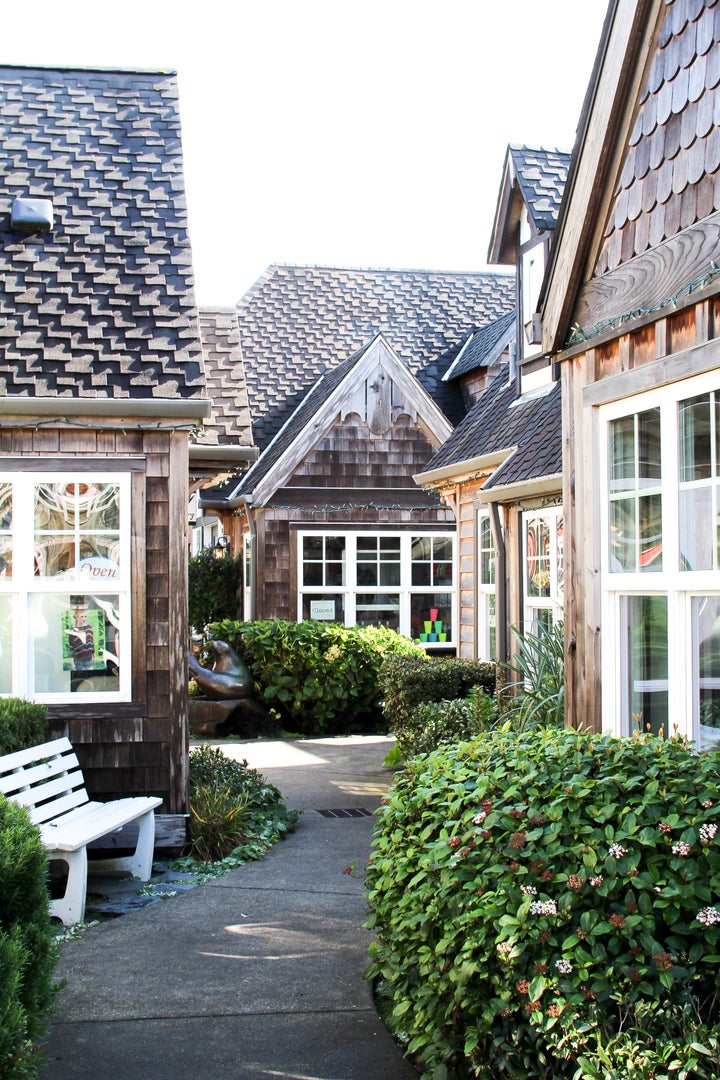 Typical architecture of shops and cafes in downtown Cannon Beach.