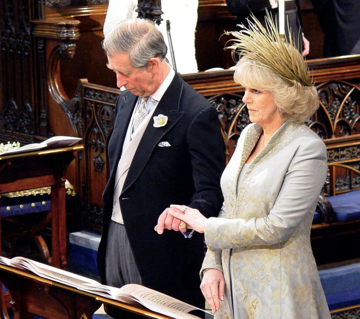 Prince Charles and Camilla Parker Bowles inside St. George's Chapel for the service of prayer and dedication following their civil wedding ceremony.