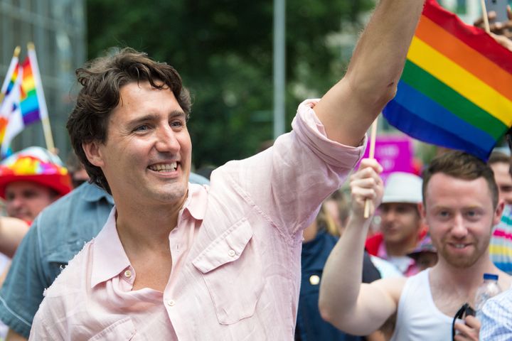 Canadian Prime Minister Justin Trudeau marches in Toronto's Pride Parade in June 2016.