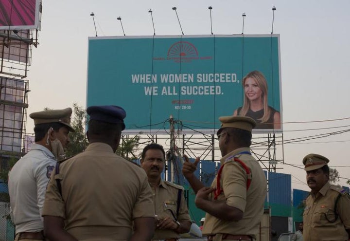 <p>An <a href="https://www.huffpost.com/news/topic/ivanka-trump">Ivanka Trump</a> billboard in India that reads “When Women Succeed, We All Succeed.”</p>