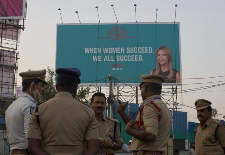 An Ivanka Trump billboard in India that reads “When Women Succeed, We All Succeed.”