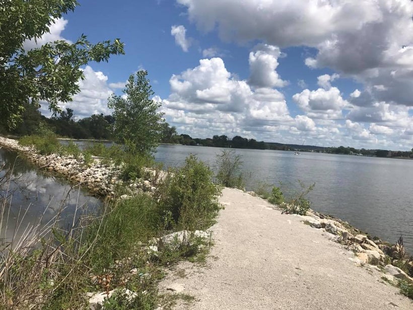 Carter Lake, which is in both Omaha and Iowa. Props to being in two states at once.