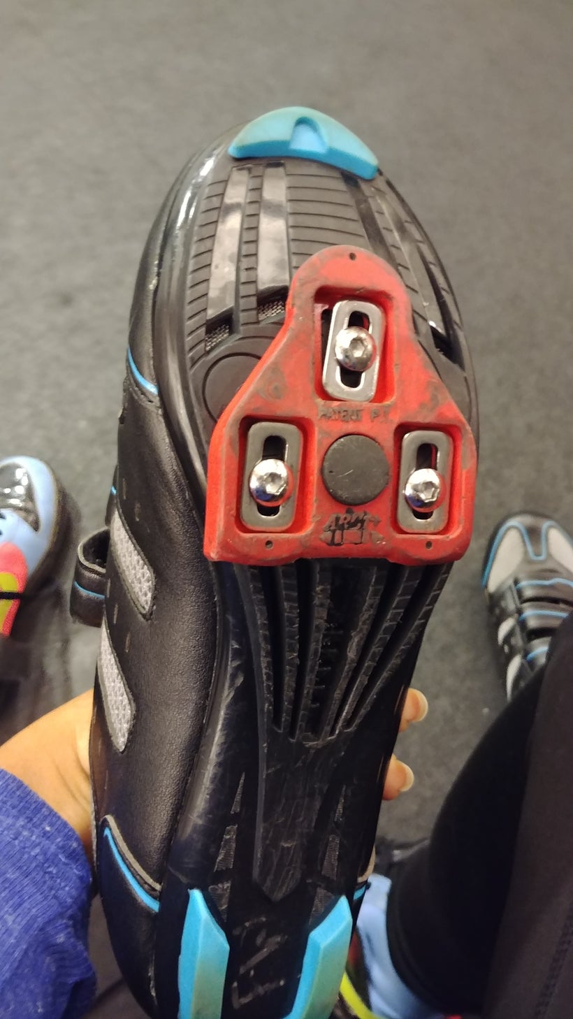 What the bottom of the shoes look like... they actually click into the bike so don’t worry about falling off.